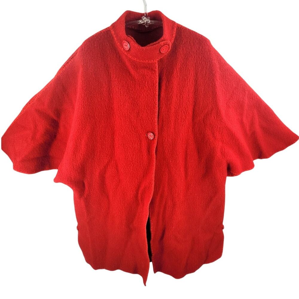 Vintage Red Loden Style Cape Coat High Neck Statement‎ Outerwear
